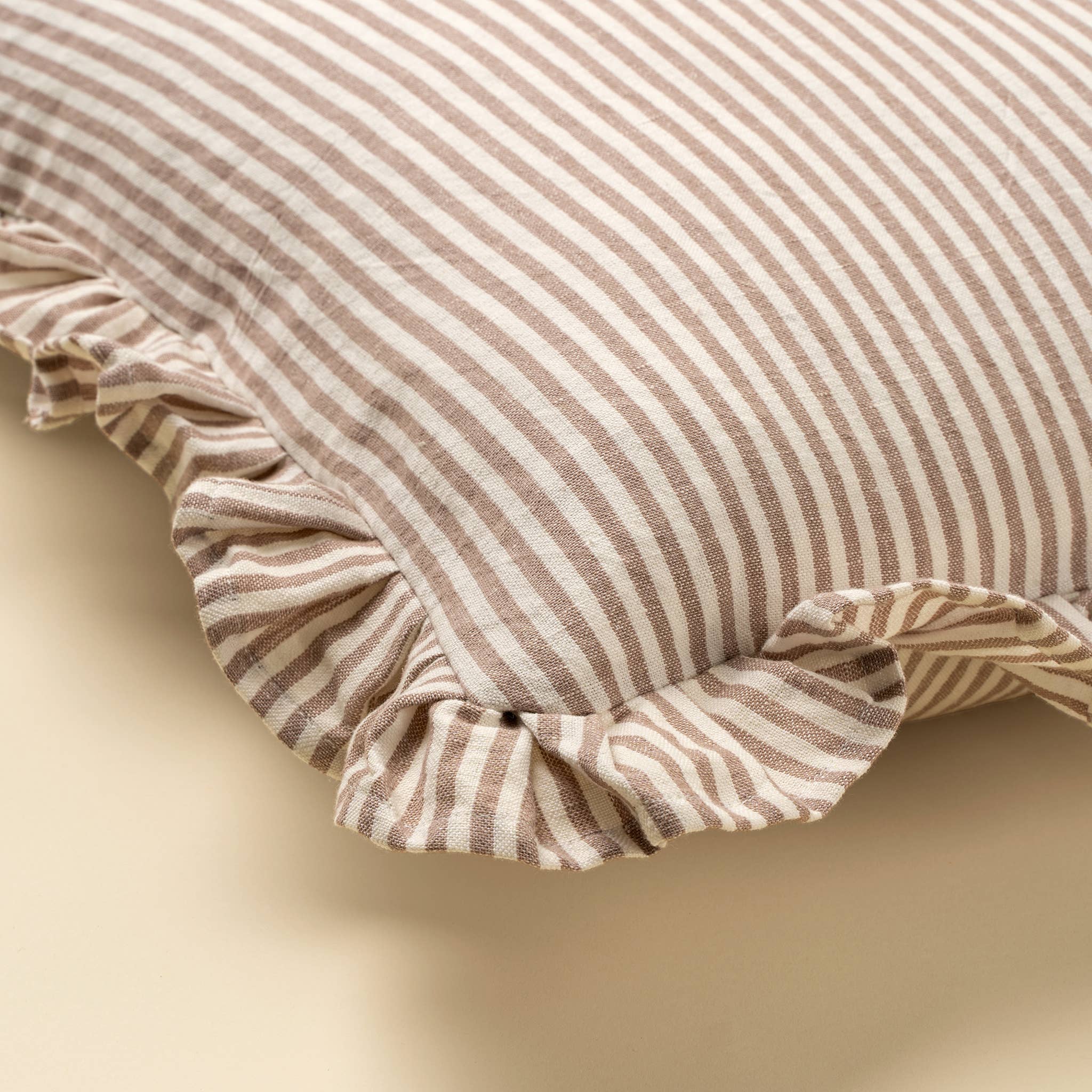 20x20 Ruffle Thin Stripe Pillow, Fawn