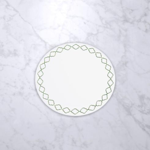 Round Embroidered Quatrefoil  15.5" Round Placemats Set of 4 (Green)