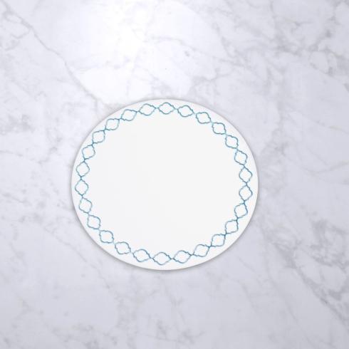 Round Embroidered Quatrefoil 15.5" Round Placemats Set of 4 (Blue)