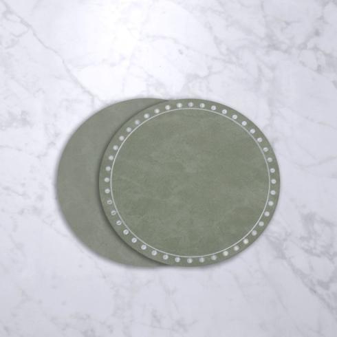 Round Embroidered Dots 15.5" Round Placemats Set of 4 (Green and White)