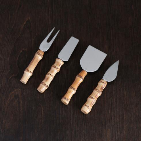 Bamboo Stainless Cheese Set of 4 (Silver and Natural)