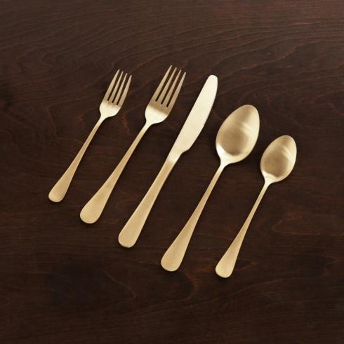 Droplet Stainless Flatware Set of 5 (Full Brushed  Champagne Gold)