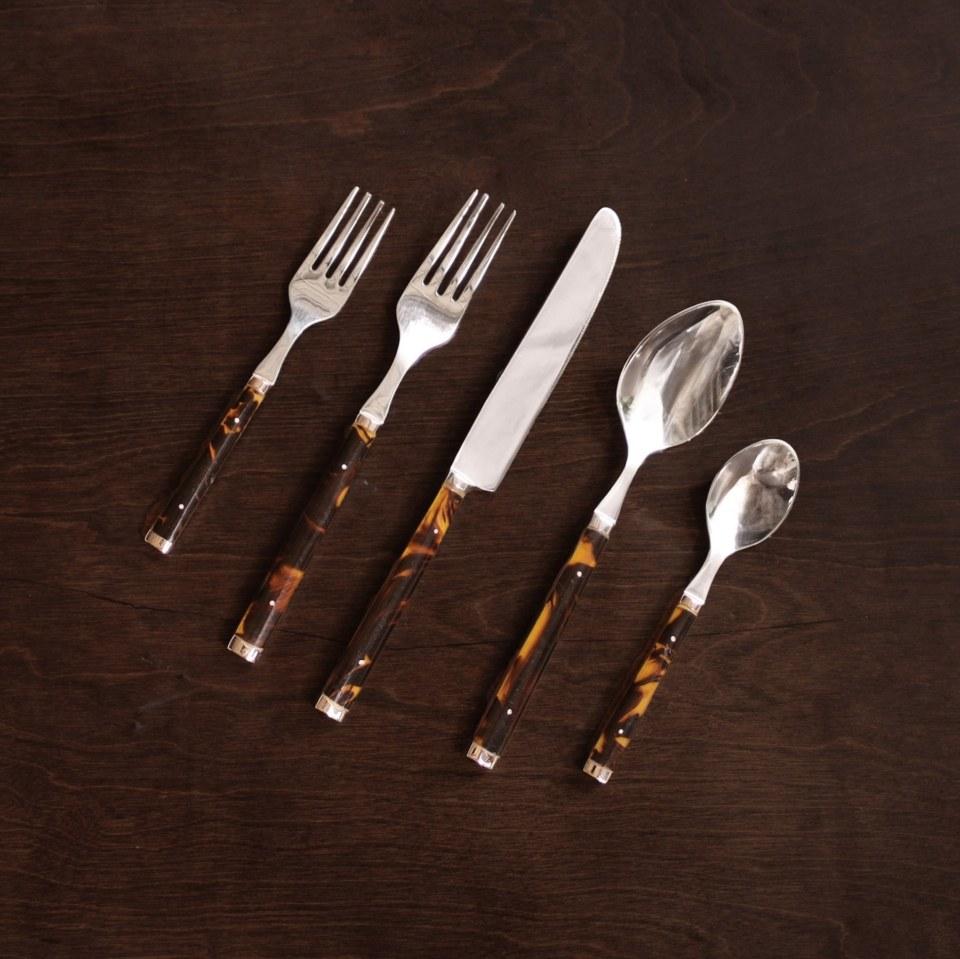 Tortoise and Stainless Flatware Set of 5