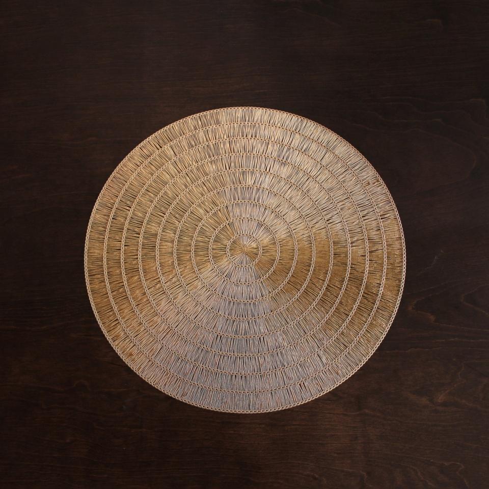 Basketweave  15" Round Placemats Set of 4 (Gold)