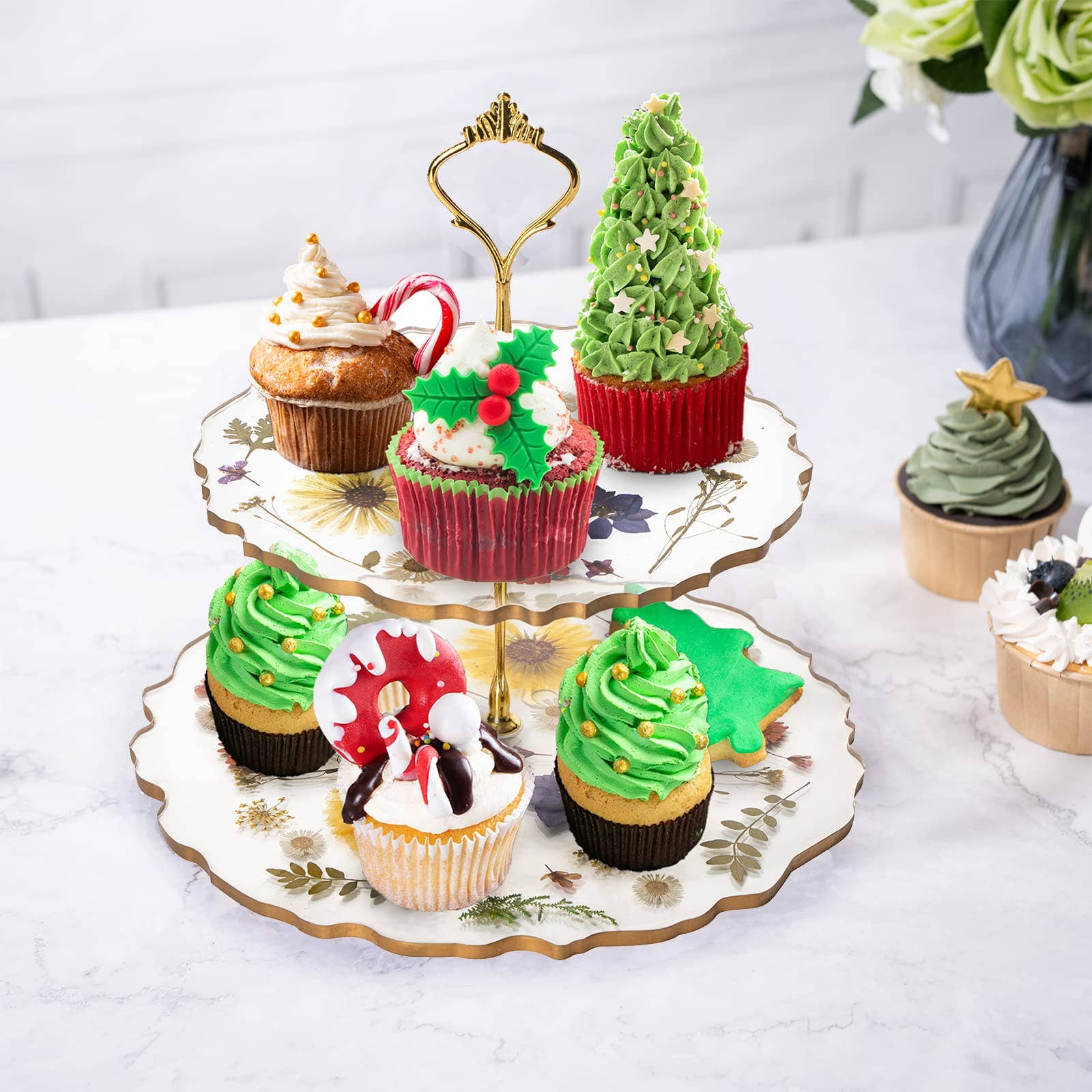 Floral Cupcake & Cake Dessert Stand, Resin Flower Tower