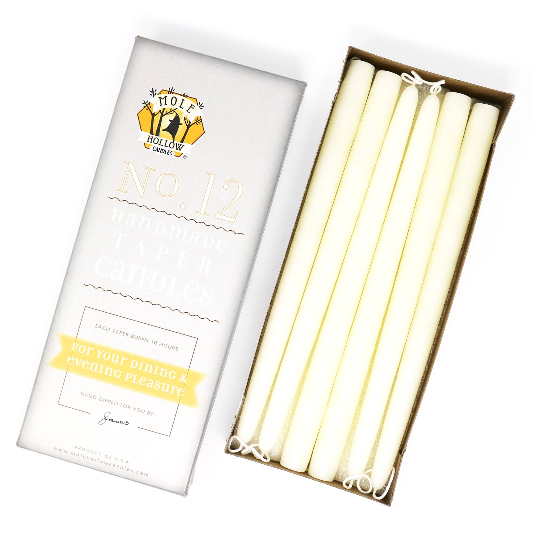 12" Hand Dipped Unscented Taper Candles - 39 Colors USA Made