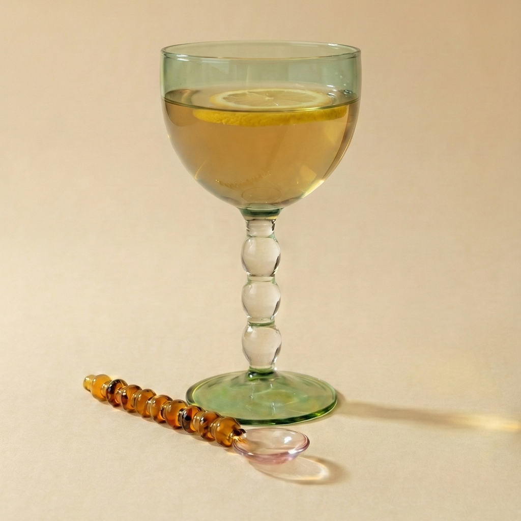Glass Spoon with Beaded Handle Pink Amber (Set of 4)