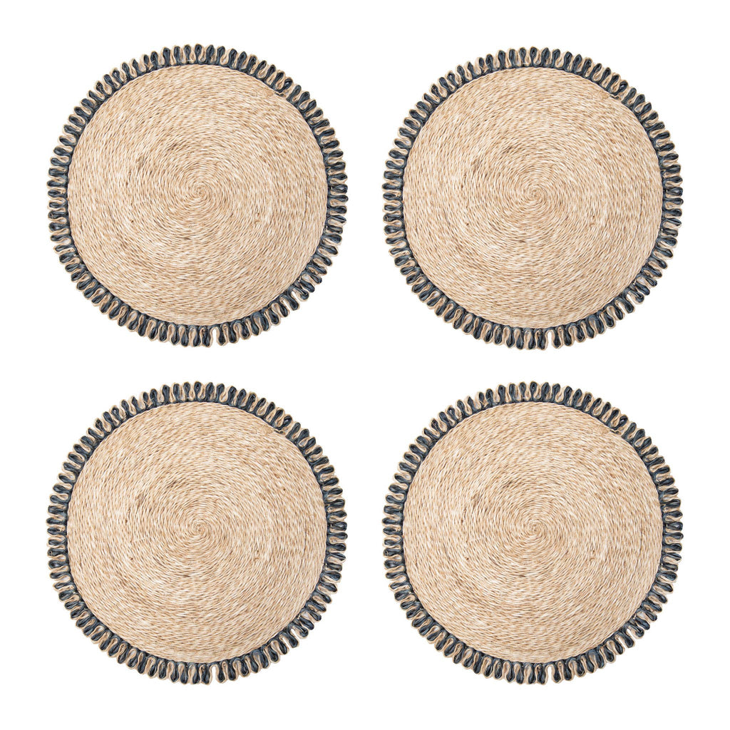 Loopy Abaca Natural & Navy 15" Round - Set of 4