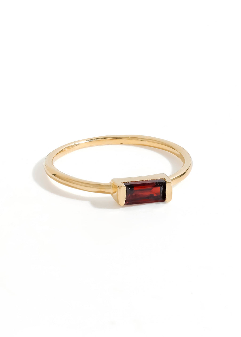 Gold Plated Baguette-Cut Garnet Stack Band Minimalist Ring