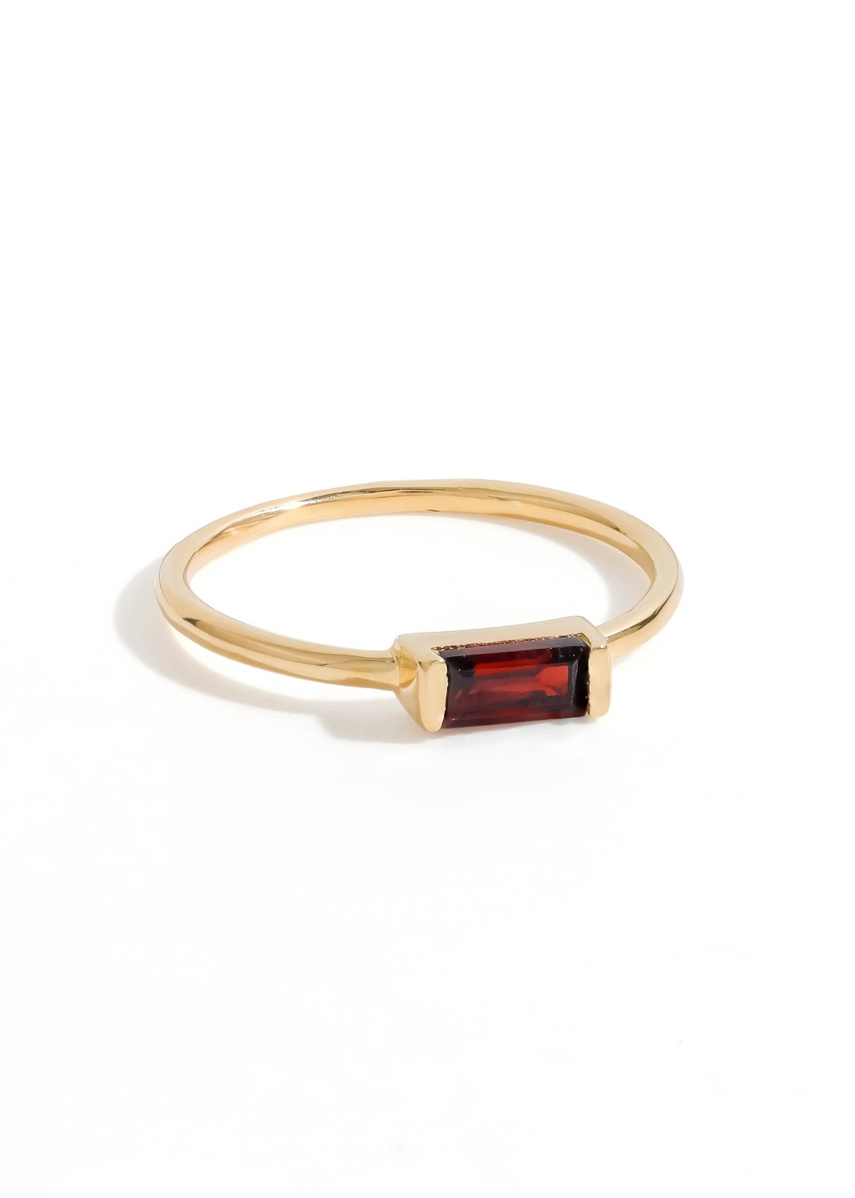 Gold Plated Baguette-Cut Garnet Stack Band Minimalist Ring