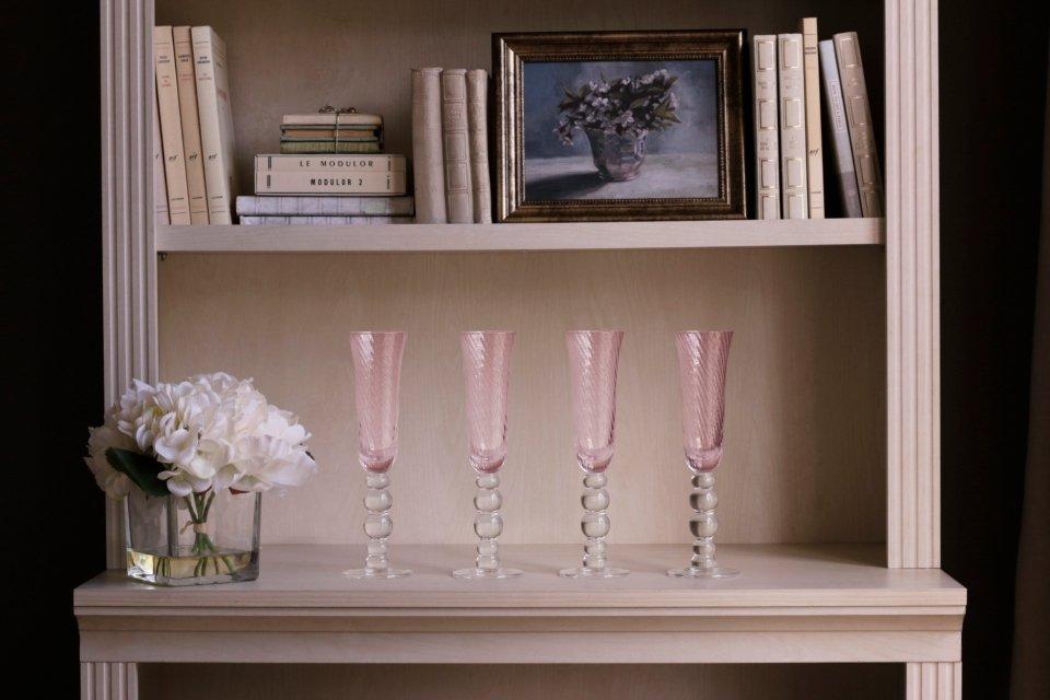 GLASS French Swirl Champagne Flute Set of 4 (Pink)