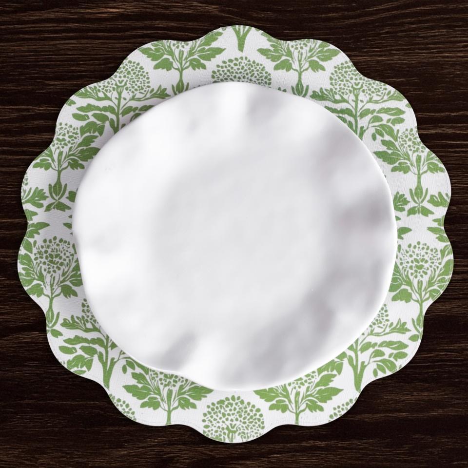 VIDA Chinoiserie Reversible  Round Placemats Set of 4 Green & White