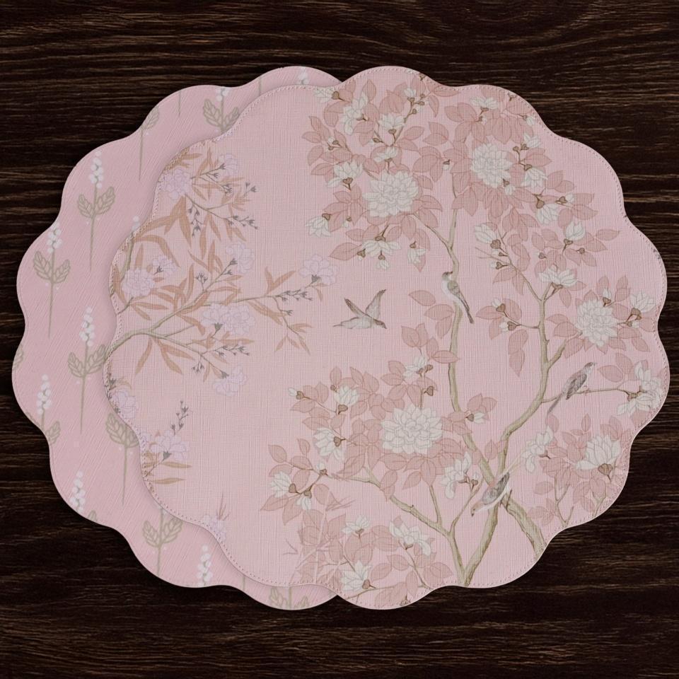 VIDA Chinoiserie Reversible  Round Placemats Set of 4 (Pink &amp; White)