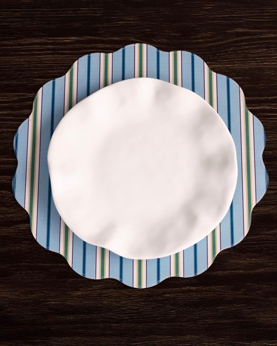 VIDA Bluebonnet &amp; Stripes Reversible  Round Placemats Set of 4 (Blue &amp; Green)