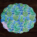 VIDA Pineapples &amp; Palms Reversible  Round Placemats Set of 4 (Blue &amp; Green)