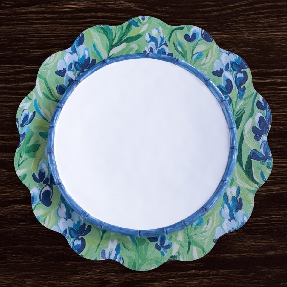 VIDA Bluebells & Flowers Reversible  Round Placemats Set of 4 (Pink & Green)
