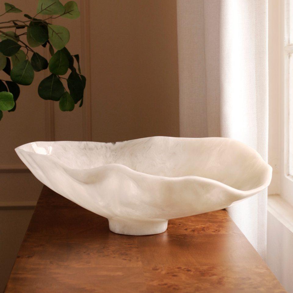 Alabaster Large Oval Bowl White Swirl