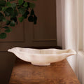 Alabaster Medium Oval Bowl White Swirl
