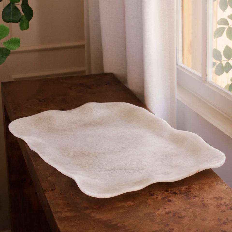 Alabaster Extra Large Rectangular Tray White Swirl