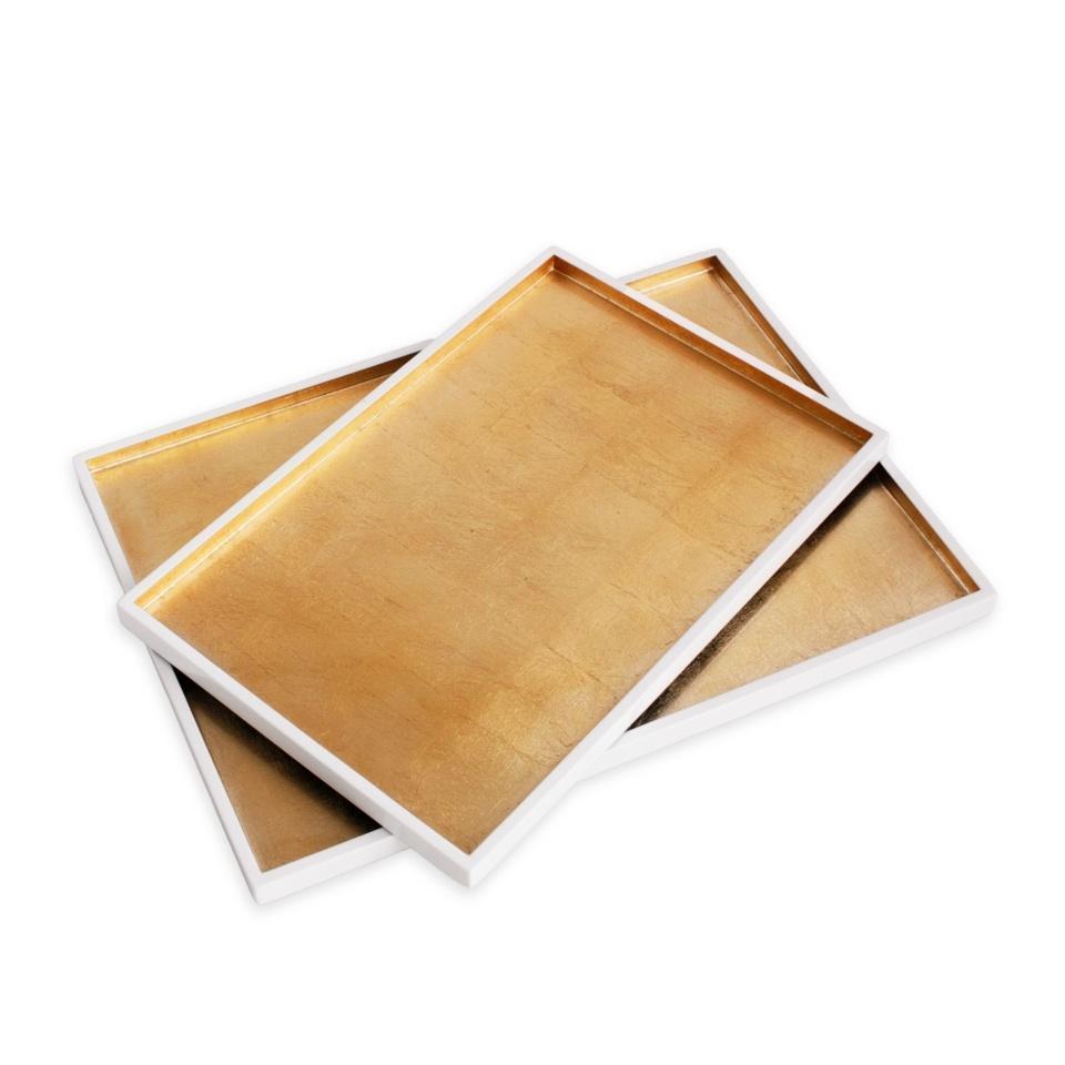 INDOCHINE Rectangle Lacquered Trays Set of 2  (White and Gold)