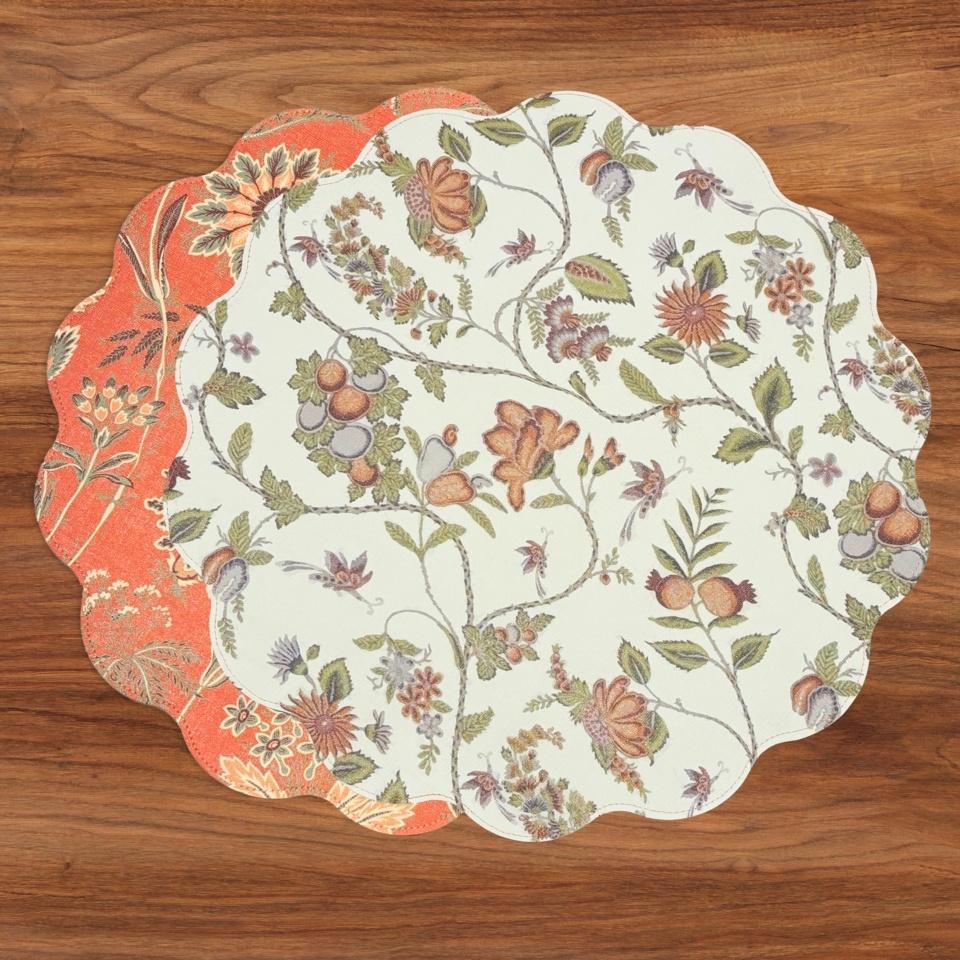 VIDA Autumn and Branches Reversible Round Placemats Set of 4 (Persimmon &amp; Green)