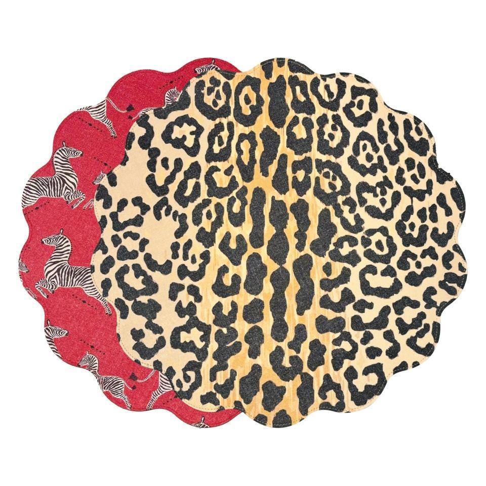 VIDA Cheetah and Zebra Reversible Round Placemats Set of 4 (Red &amp; Black)