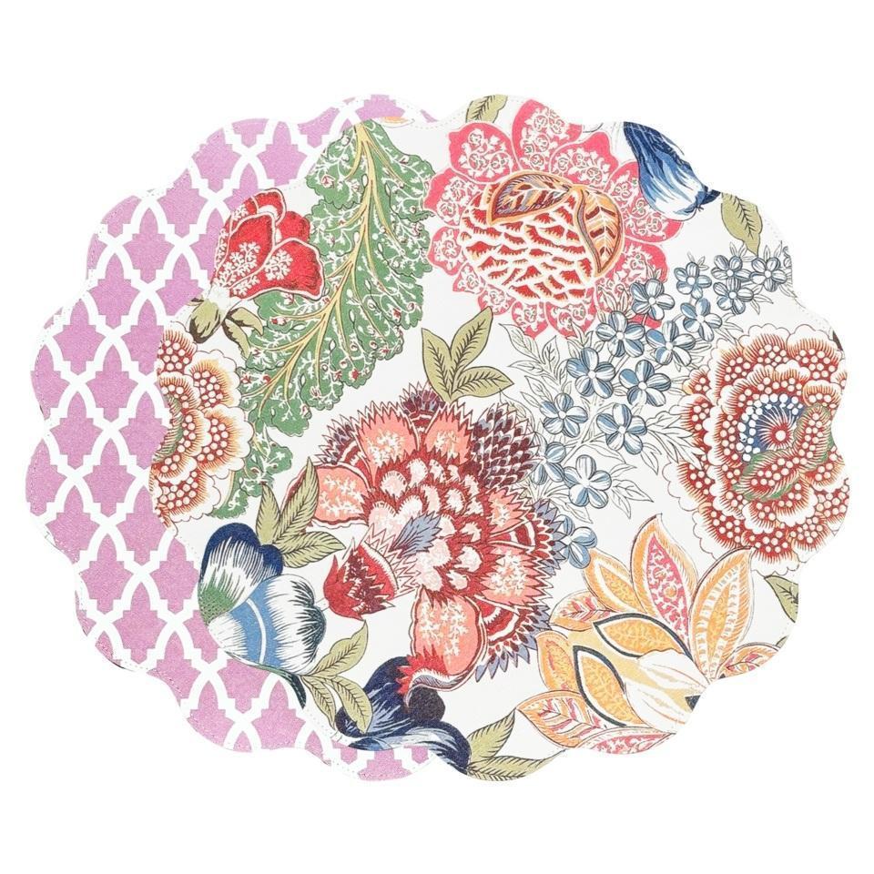 VIDA Eggplant and Pink  Reversible Round Placemats Set of 4 Blue & Pink