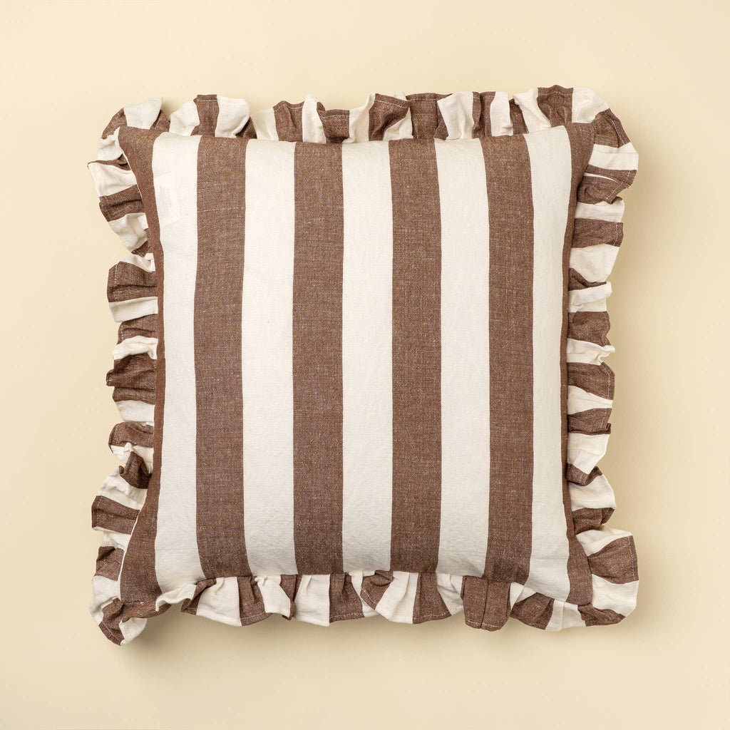 20x20 Ruffle Thick Stripe Pillow, Brown