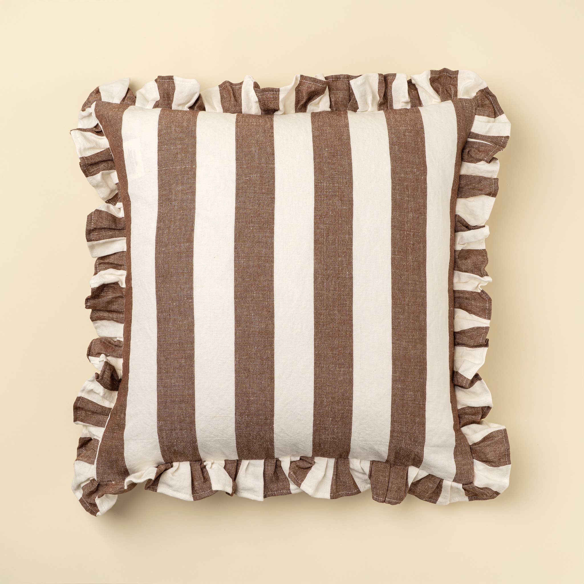 20x20 Ruffle Thick Stripe Pillow, Brown