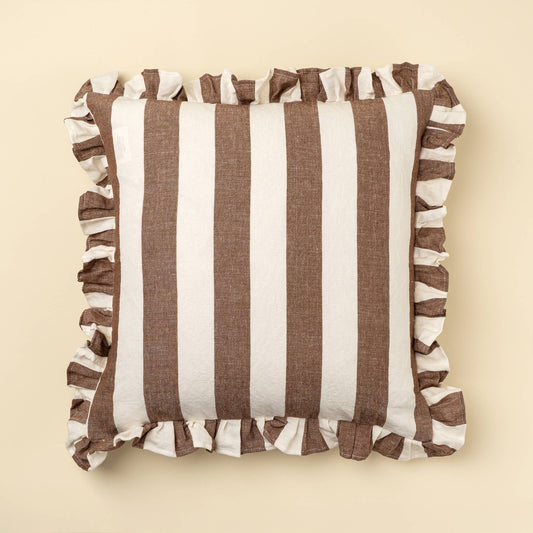 20x20 Ruffle Thick Stripe Pillow, Brown