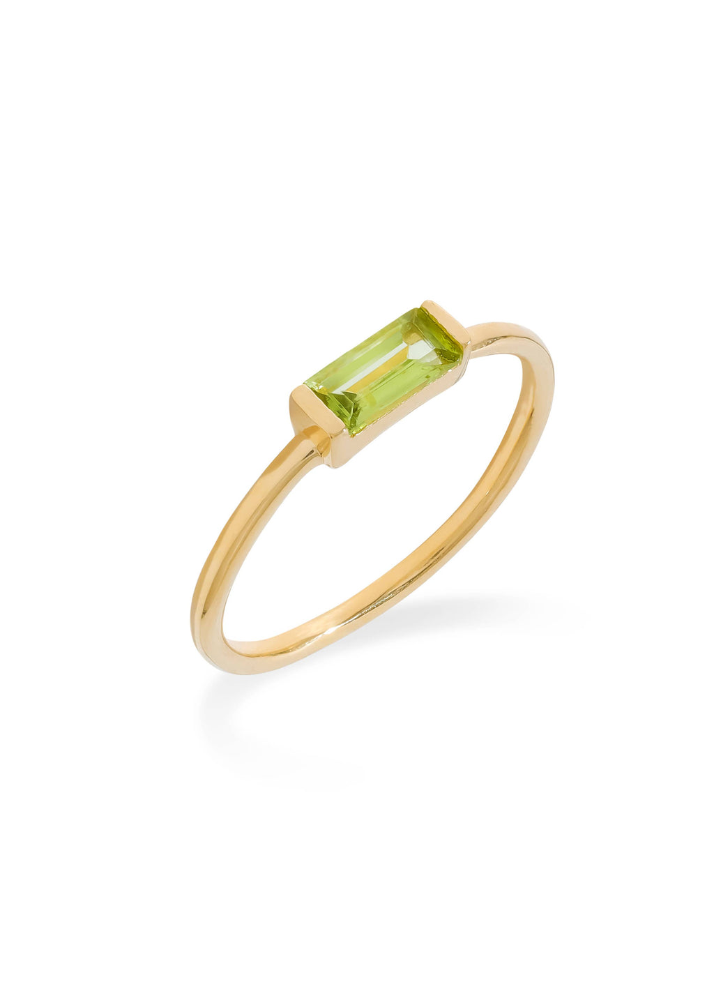 Gold Plated Baguette-Cut Peridot Stack Band Minimalist Ring