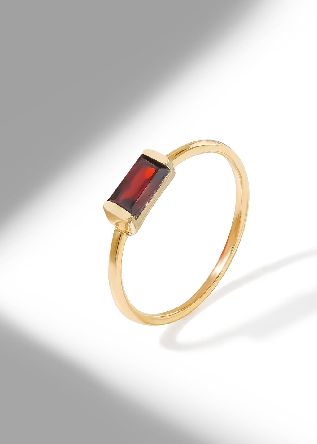 Gold Plated Baguette-Cut Garnet Stack Band Minimalist Ring
