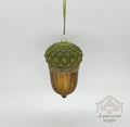 6.625" glass acorn flocked top, brown green