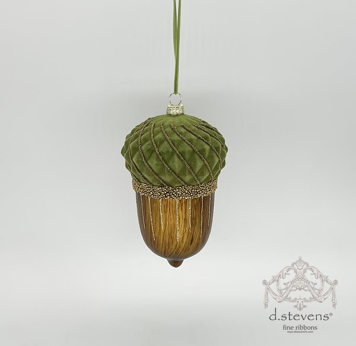 6.625" glass acorn flocked top, brown green