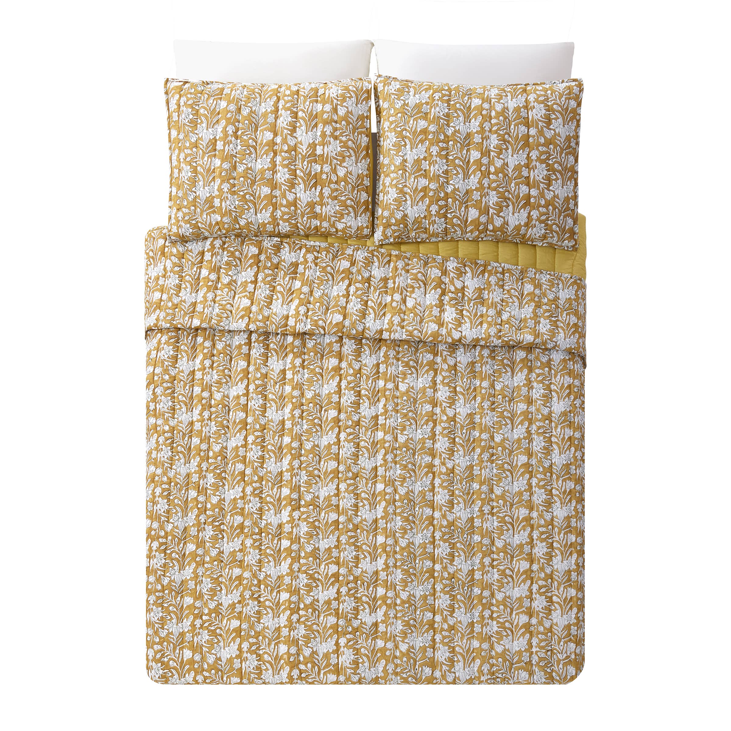 BLOCK PRINT SKETCHED FLORAL QUILT - Laurel & Mayfair