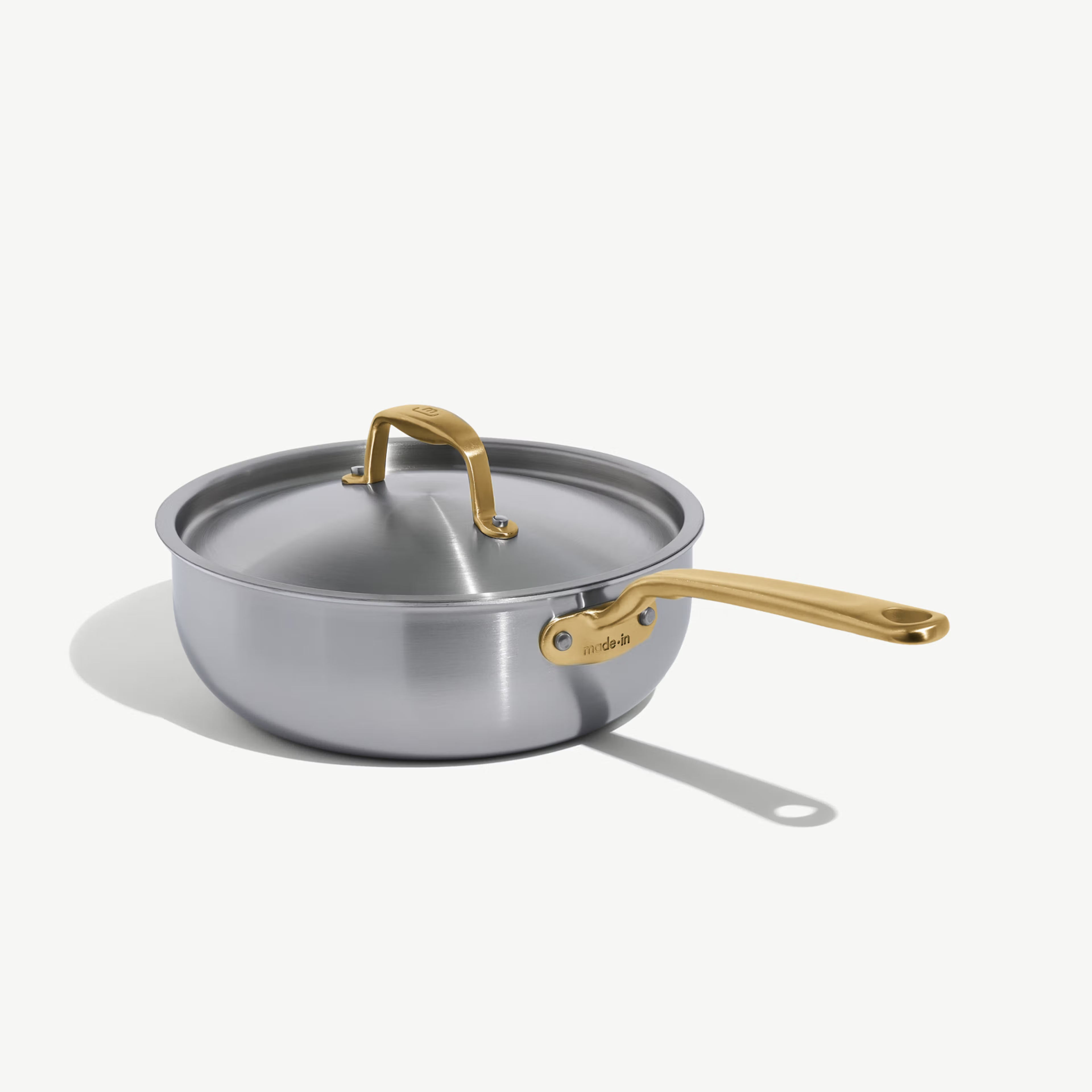 Stainless Steel Saucier - 3.5
QT w/ Lid (Gold Handles)