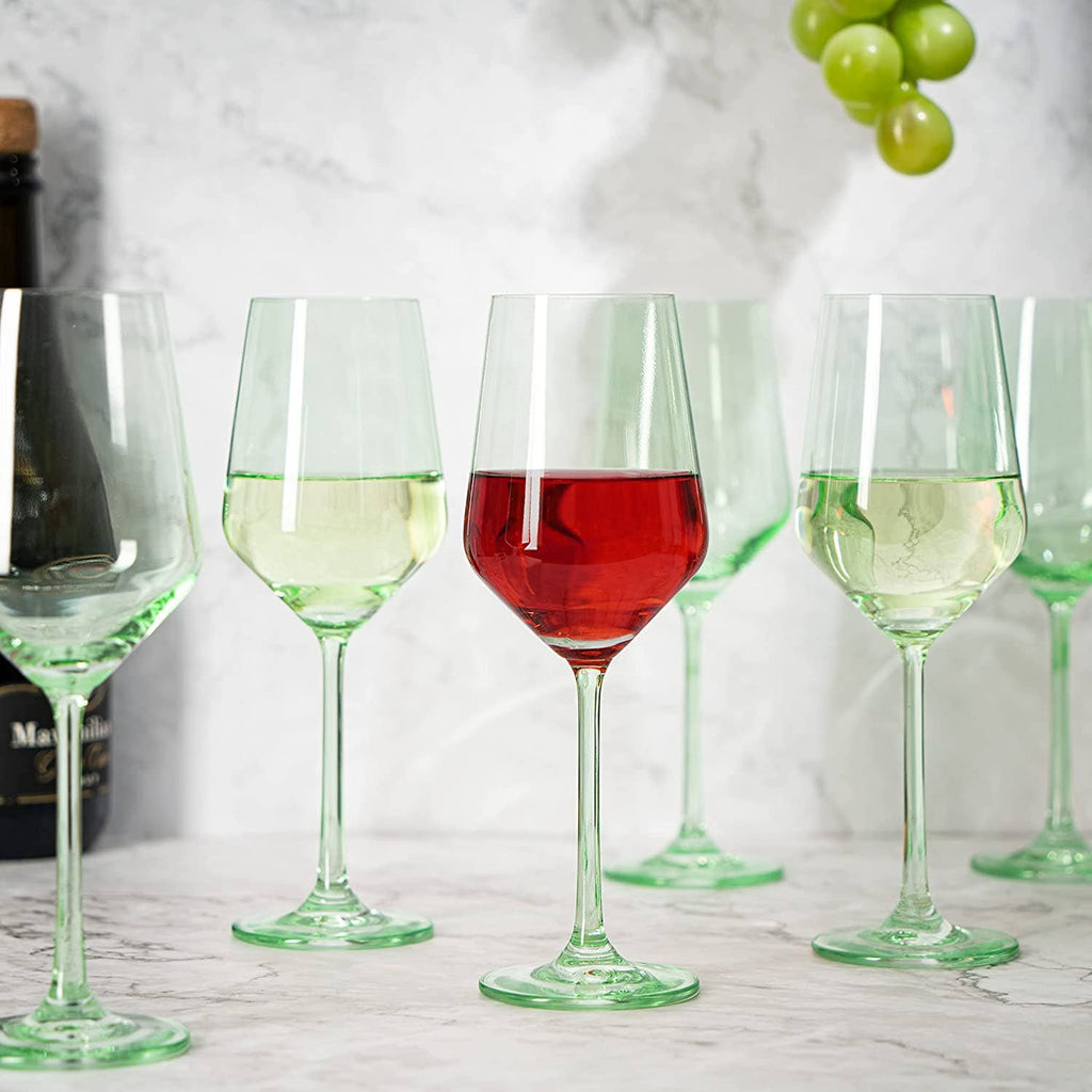 Set of 6 Mint Green Colored Wine Glasses - 12 oz Hand Blown