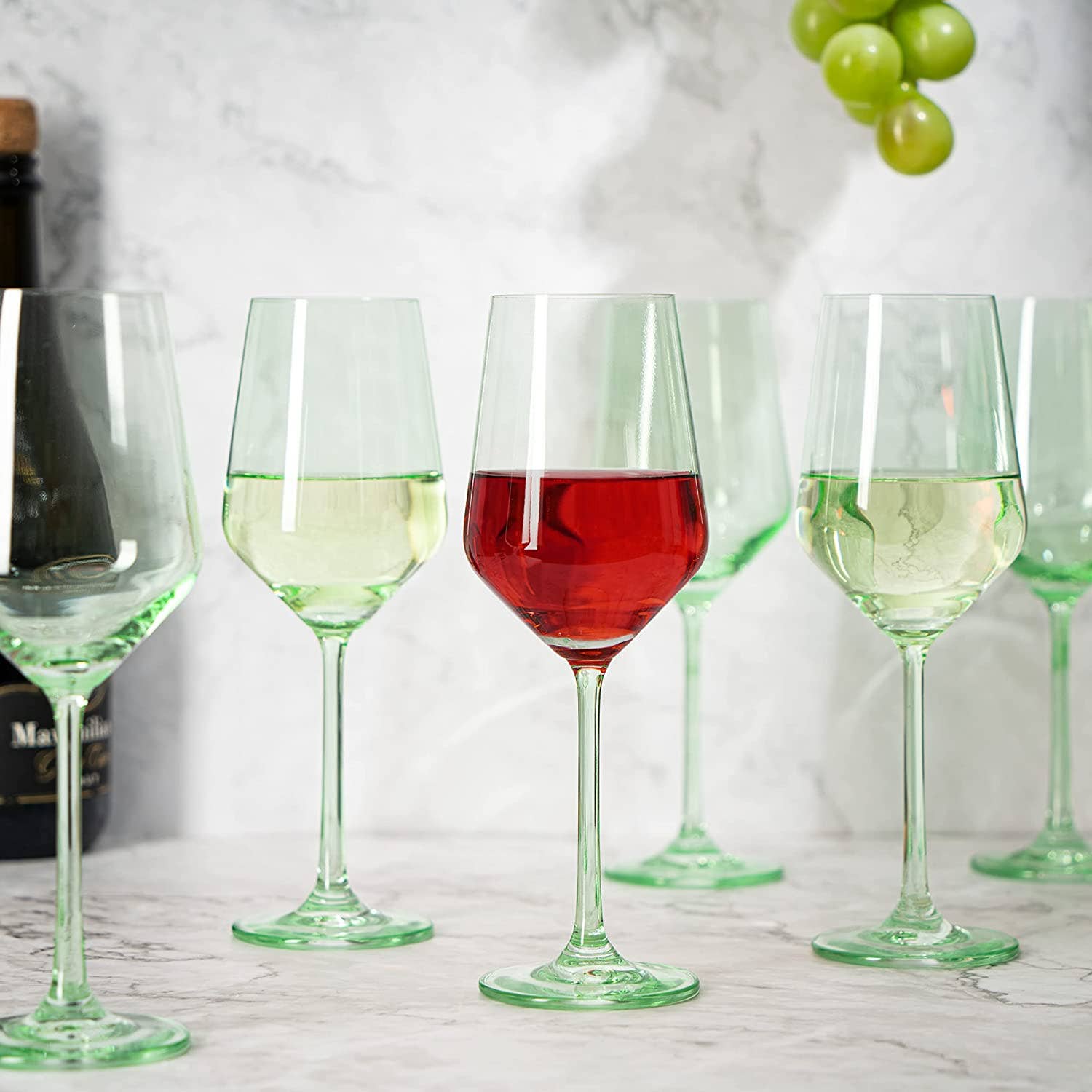 Set of 6 Mint Green Colored Wine Glasses - 12 oz Hand Blown