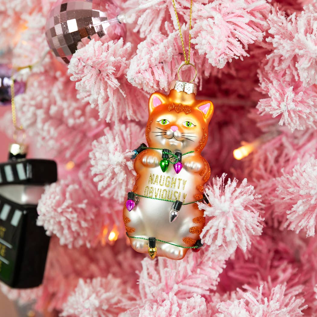 Naughty Obviously - Funny Cat Glass Ornament, Christmas Gift