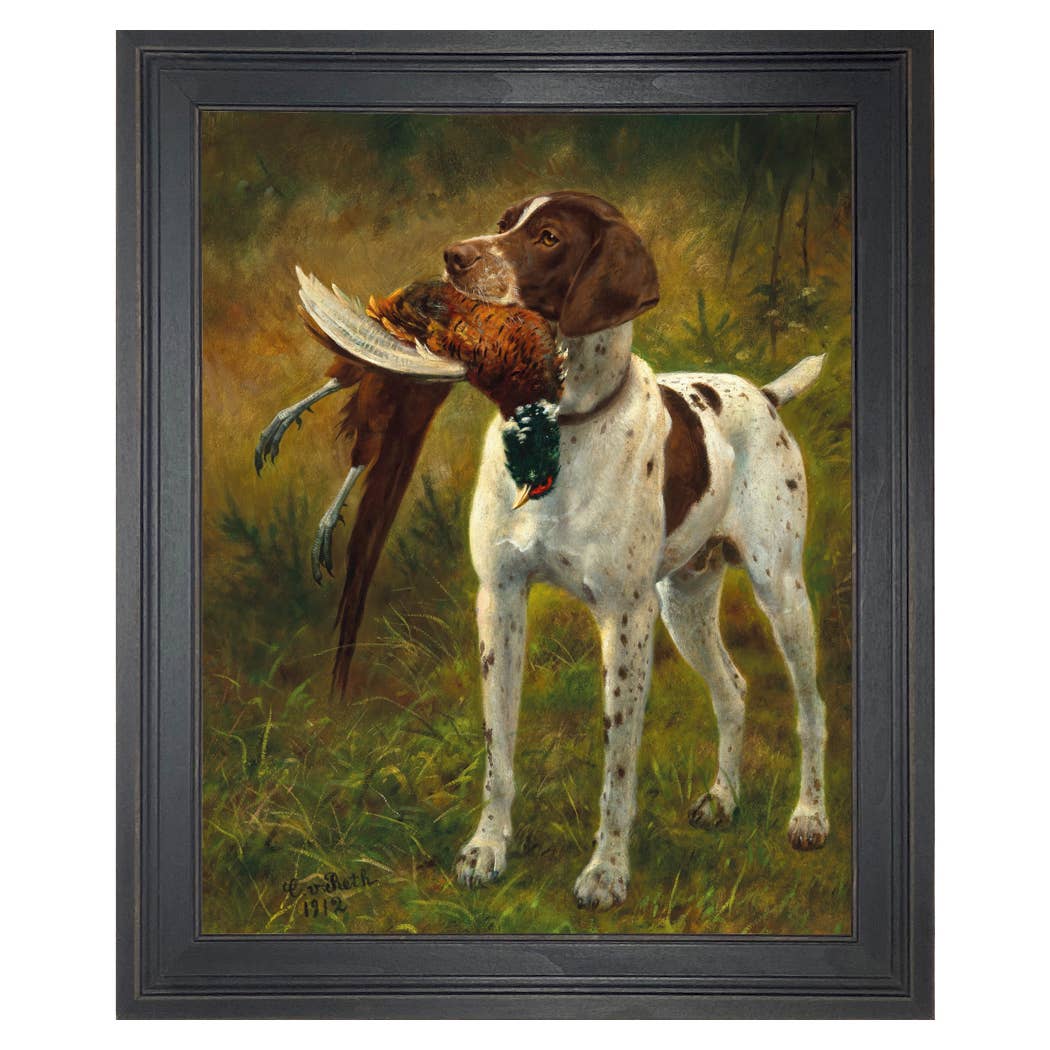 English Pointer with Pheasant Painting Print on Canvas