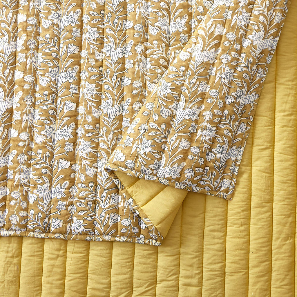 BLOCK PRINT SKETCHED FLORAL QUILT - Laurel & Mayfair