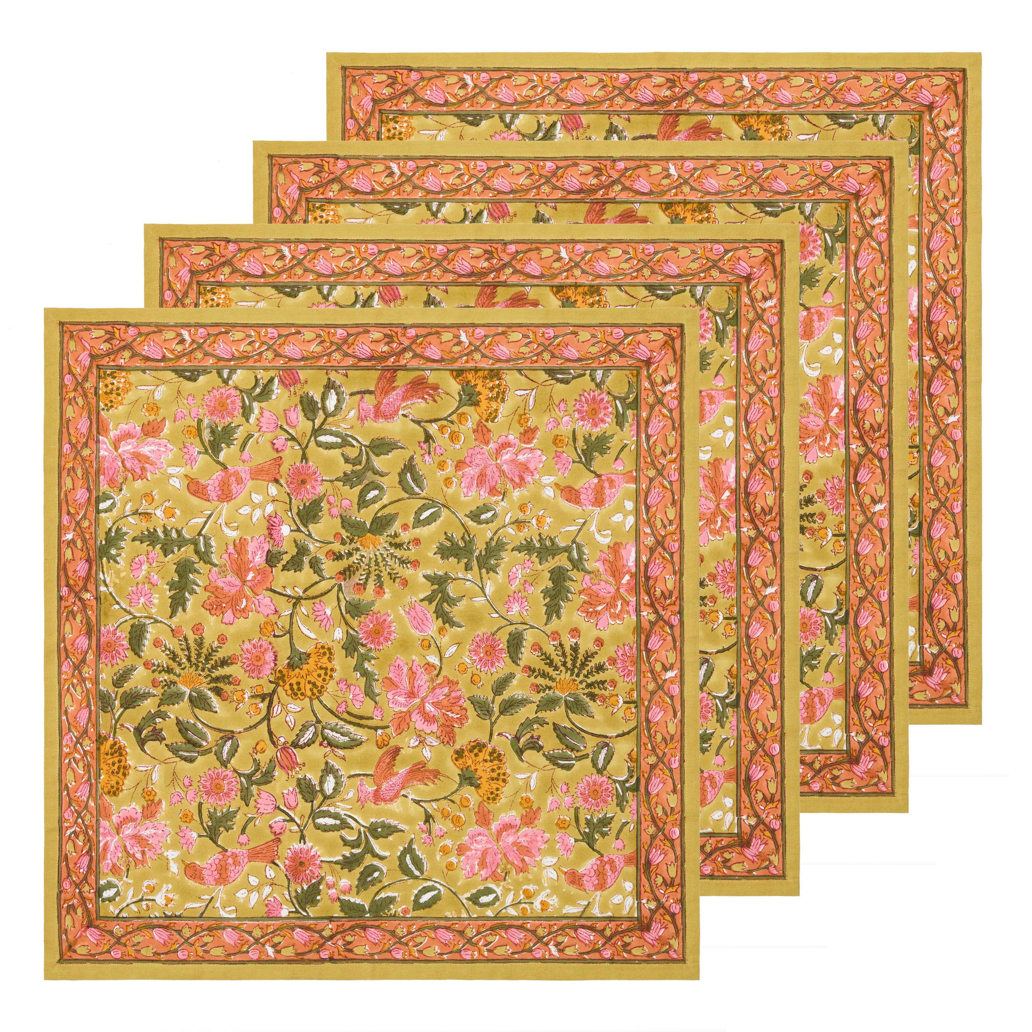 Damaris Pink & Mustard Napkins - Set of 4