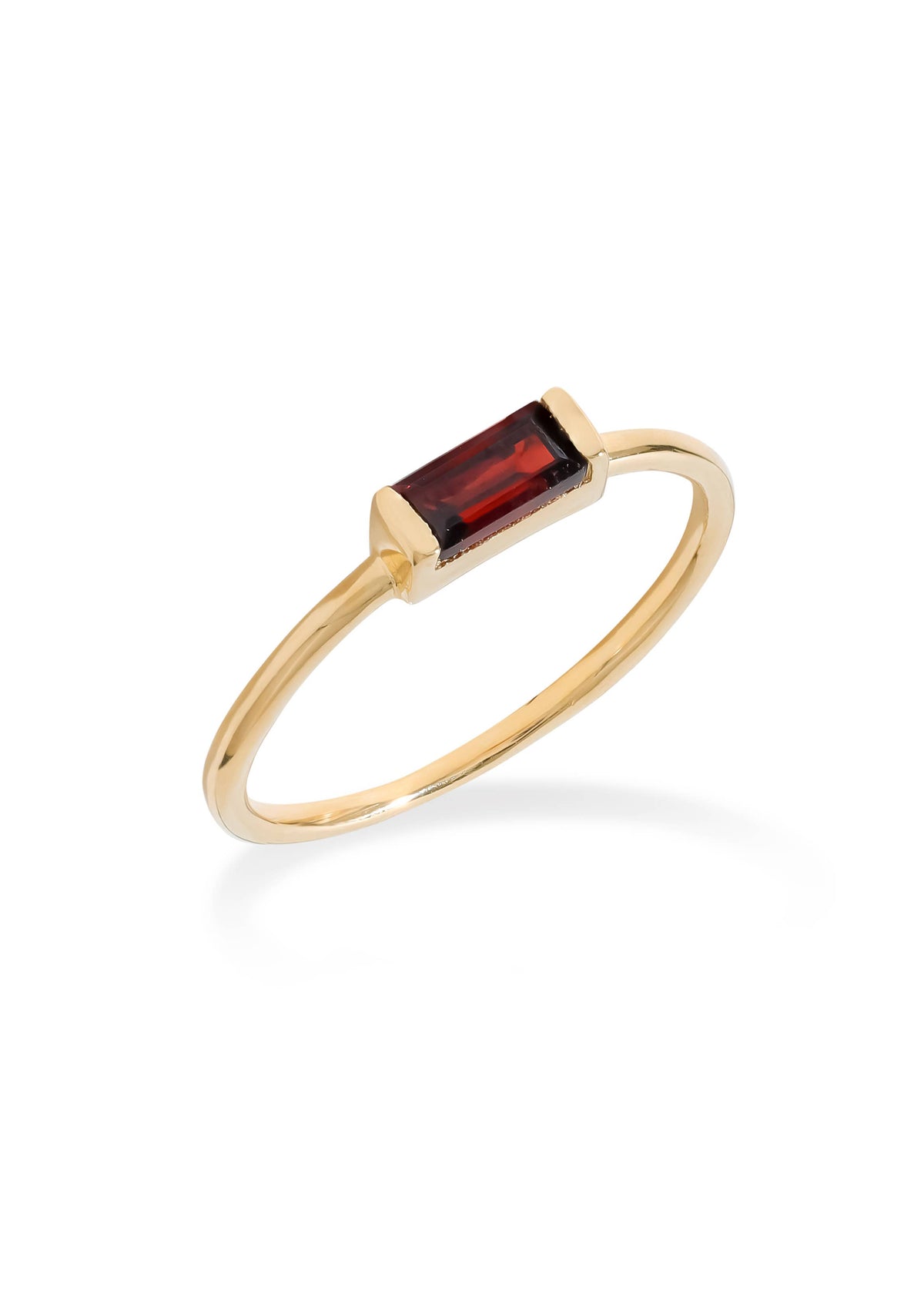 Gold Plated Baguette-Cut Garnet Stack Band Minimalist Ring