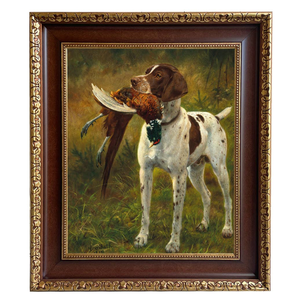 English Pointer with Pheasant Painting Print on Canvas