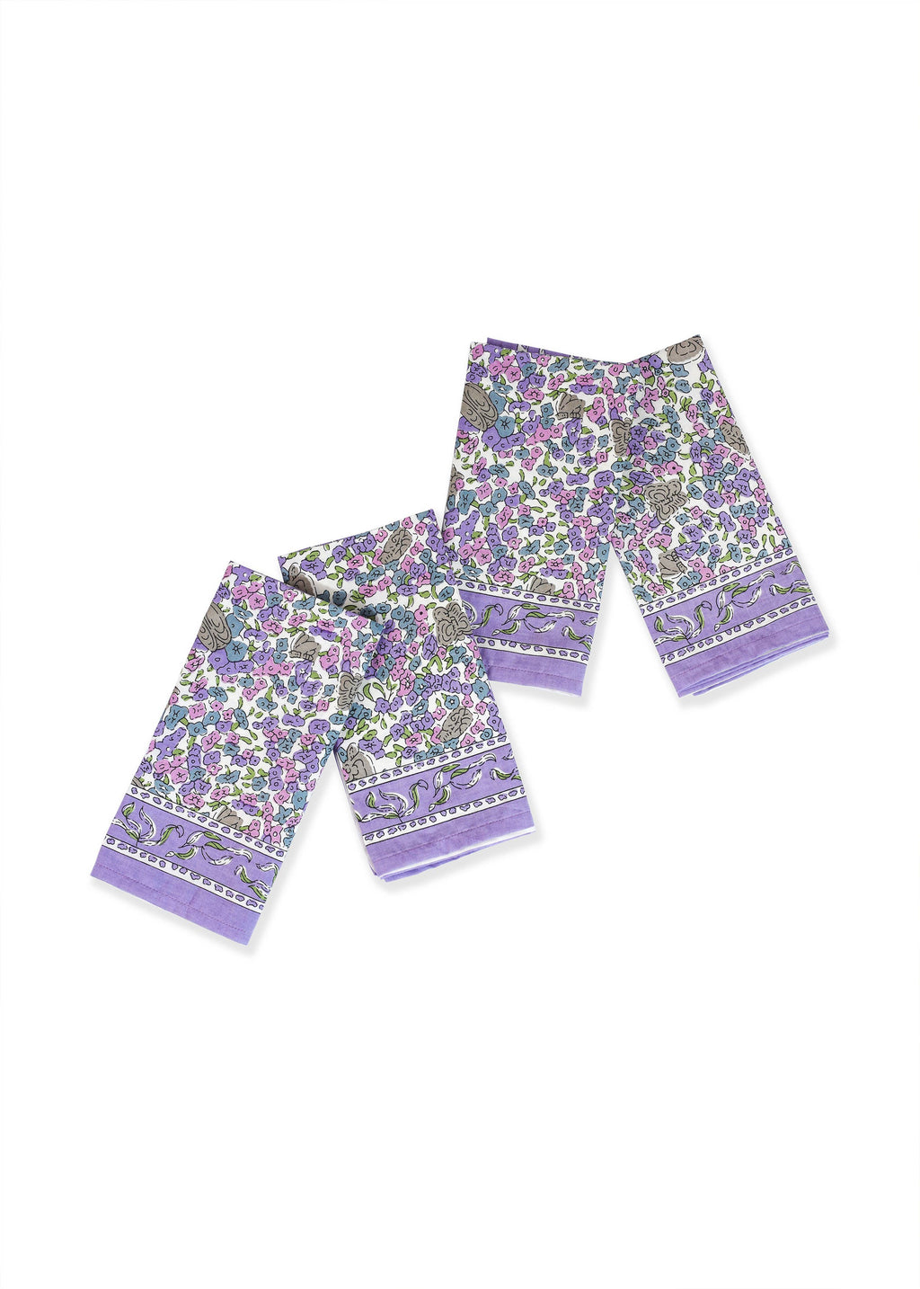 Lavender Blossom Block Print Cotton Napkins