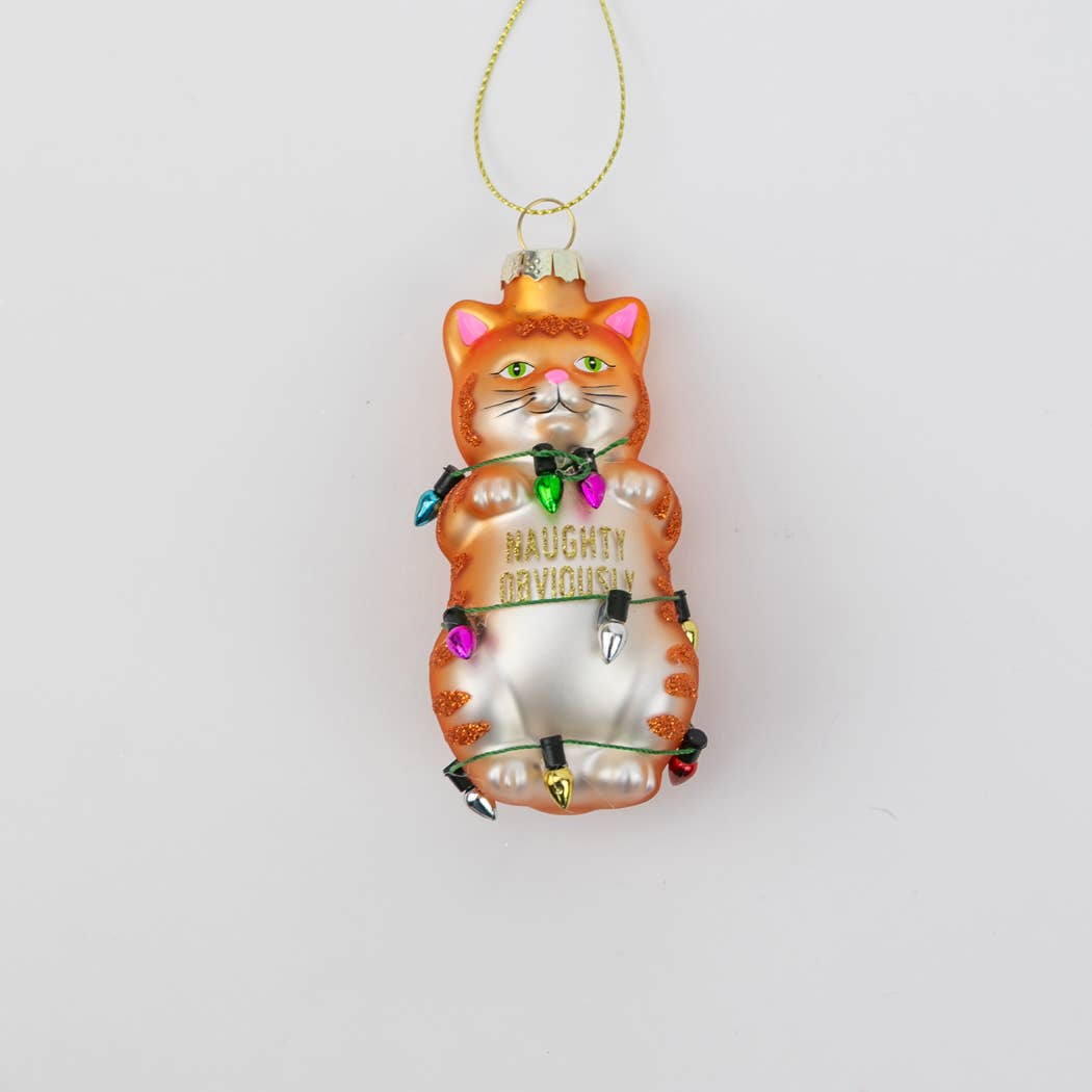 Naughty Obviously - Funny Cat Glass Ornament, Christmas Gift