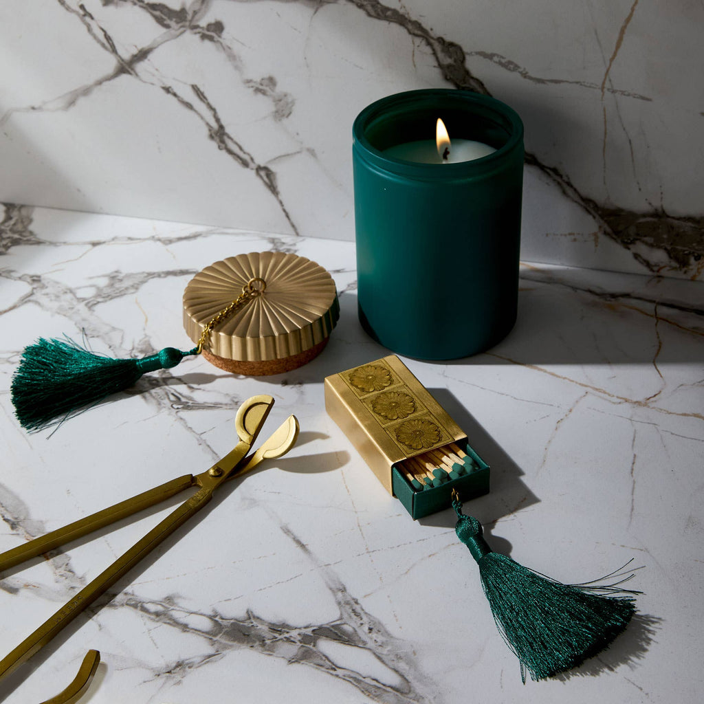 Gilded Brass Matchbox with Evergreen Tassel