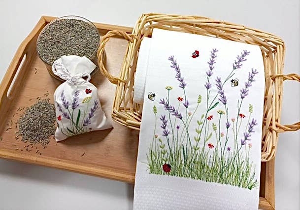 Embroidered Tea Towel - Lavender Field