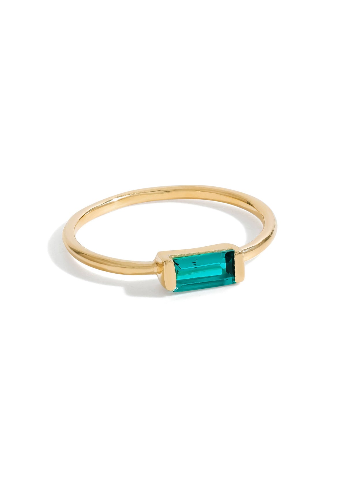 Gold Plated Baguette-Cut Lab Green Quartz Stacking Band Ring