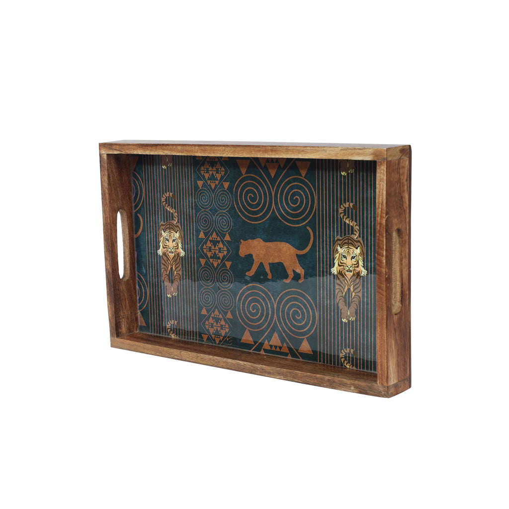 Safari Lion Resin and Wood Decorative Trays (Set of 3)
